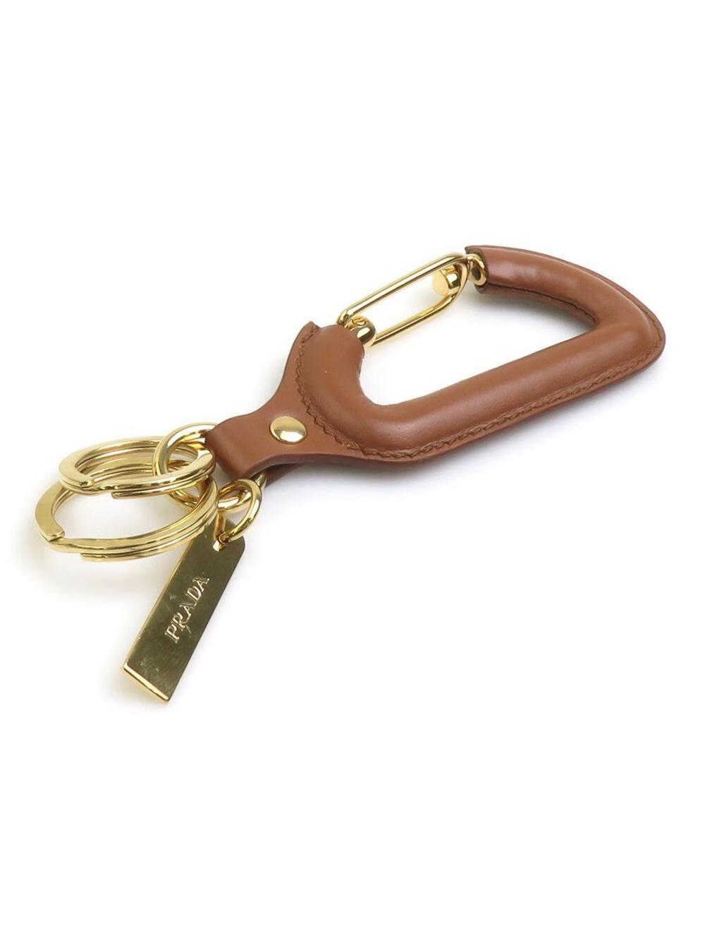 Auth Prada Charm Key Ring Brown/Gold #372684P29B